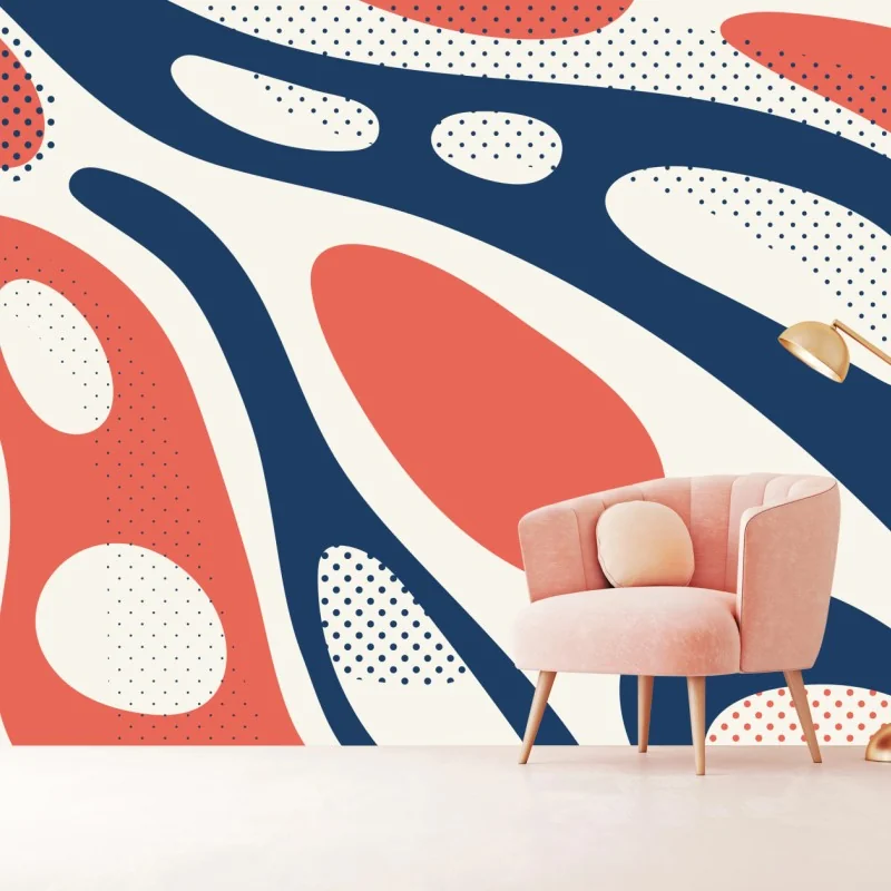 Fototapete retro korallenrot und marineblau abstraktes muster