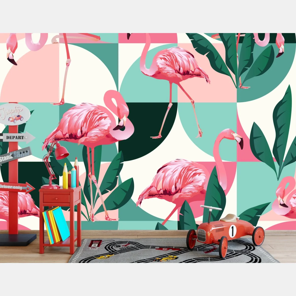 Fototapete verspieltes rosa flamingo-muster – Wallnifity® Fototapete verspieltes rosa flamingo-muster – Wallnifity®