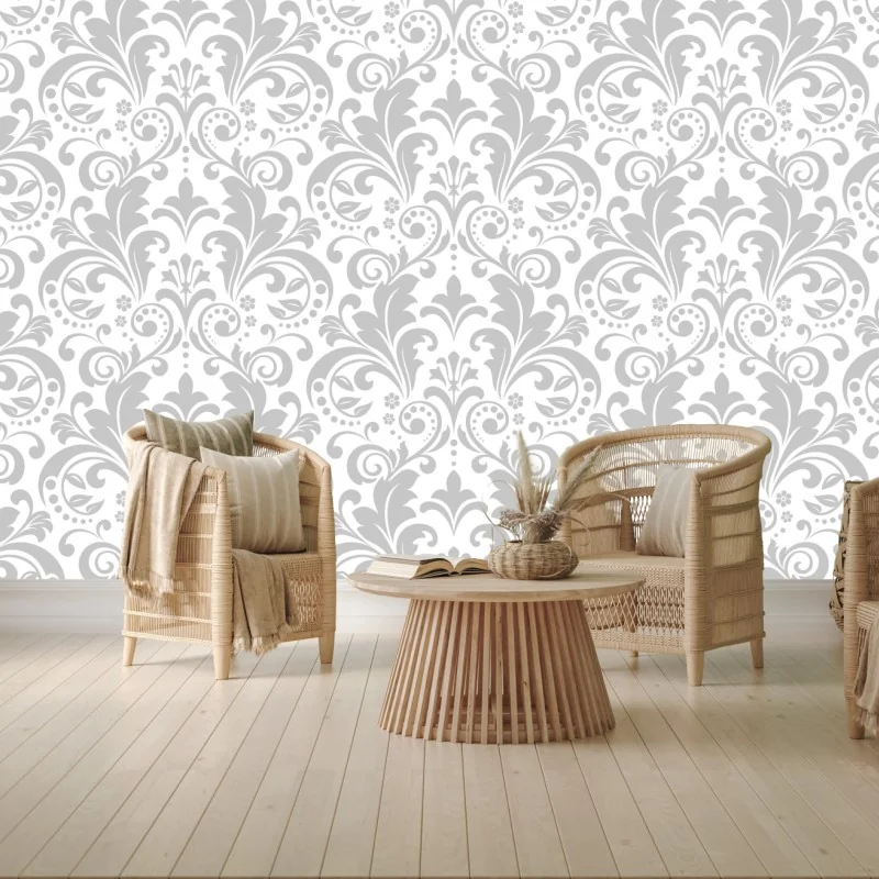Fototapete elegantes graues damastmuster