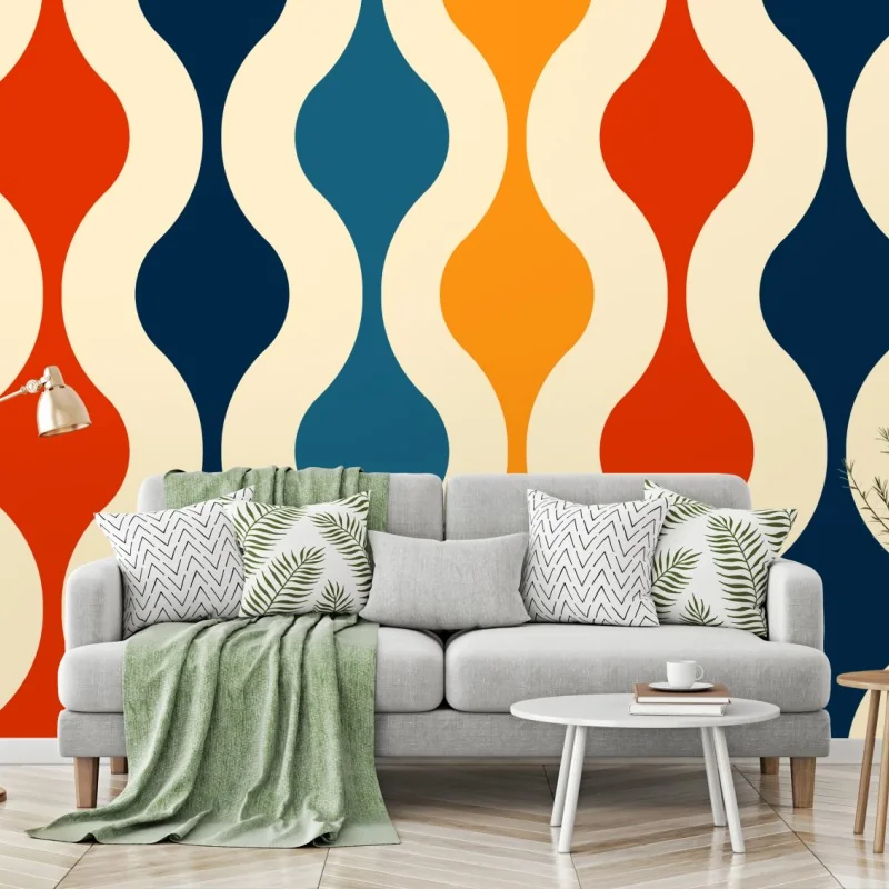 Fototapete retro welliges mid-century muster