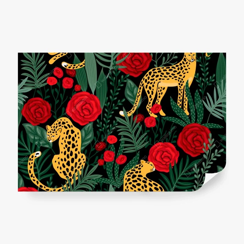 Fototapete rotes blumenmuster mit beigen mittelpunkten – Wallnifity®