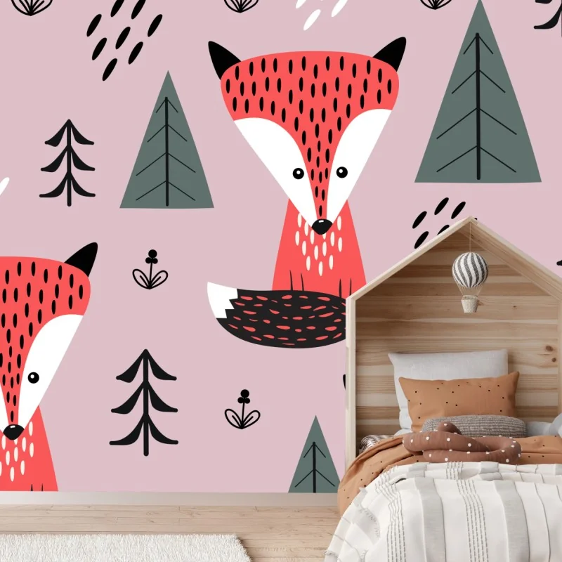 Fototapete verspieltes fuchswaldmuster