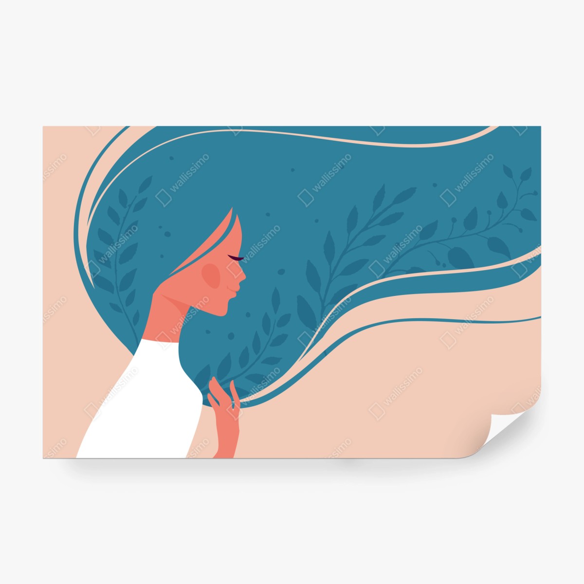 Fototapete sanftes blumiges profil mit fließendem haar – Wallnifity®