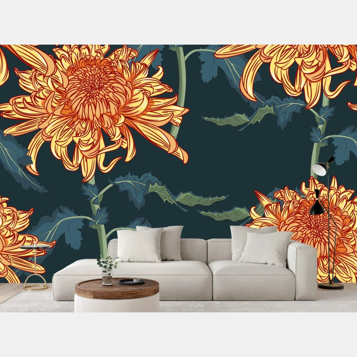 Fototapete goldene chrysantheme botanisches muster – Wallnifity® Fototapete goldene chrysantheme botanisches muster – Wallnifity®