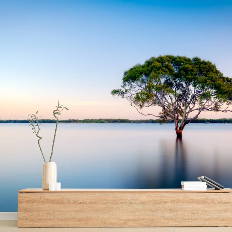 Fototapete einsamer baum am stillen see – Wallnifity® Fototapete einsamer baum am stillen see – Wallnifity®