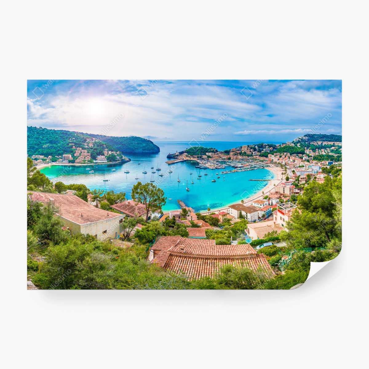 Fototapete sonnige panoramaaufnahme von Port de Soller – Wallnifity® Fototapete sonnige panoramaaufnahme von Port de Soller – Wallnifity®