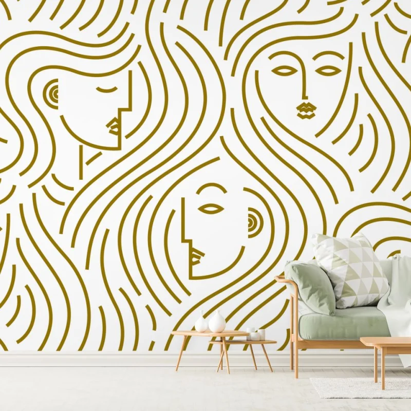 Fototapete goldene fließende gesichter nahtloses muster