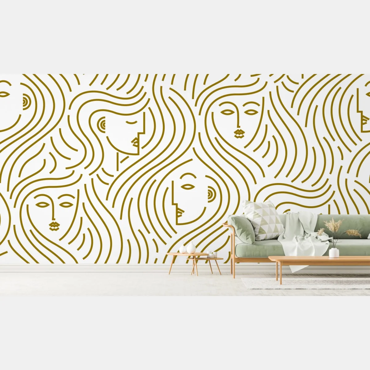 Fototapete goldene fließende gesichter nahtloses muster – Wallnifity®