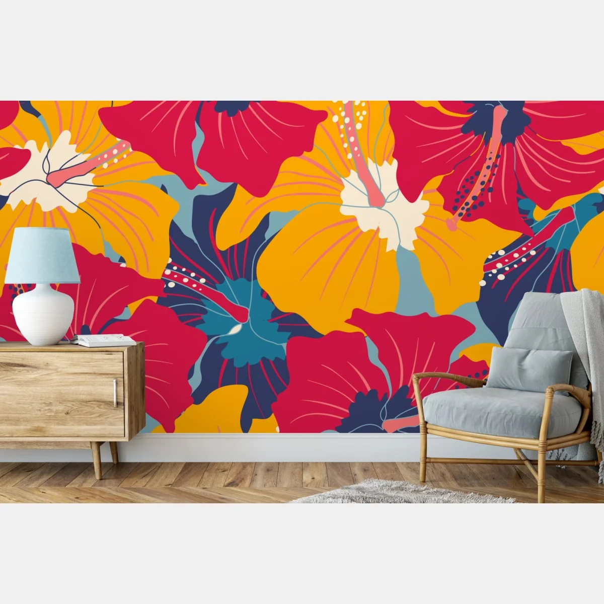 Fototapete lebhaftes hibiskusmuster – Wallnifity® Fototapete lebhaftes hibiskusmuster – Wallnifity®