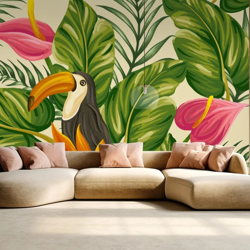 Fototapete tropisches botanisches muster mit tukan – Wallnifity® Fototapete tropisches botanisches muster mit tukan – Wallnifity®