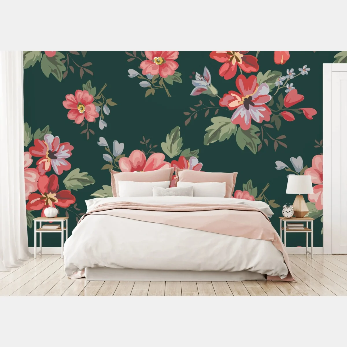 Fototapete vintage rosa blumenmuster auf tiefgrün – Wallnifity® Fototapete vintage rosa blumenmuster auf tiefgrün – Wallnifity®