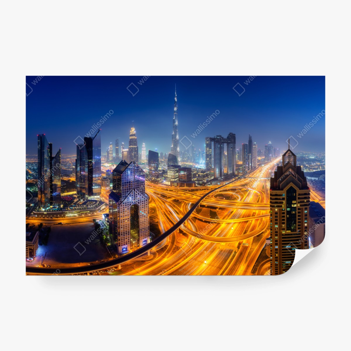 Fototapete panorama der nächtlichen skyline von Dubai – Wallnifity®