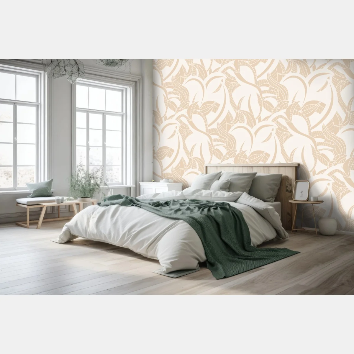 Fototapete beiges blattmuster im botanischen stil – Wallnifity®