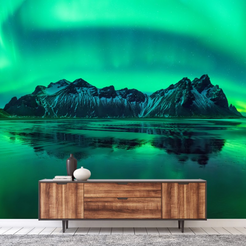 Fototapete nordlicht über Vestrahorn, Stokksnes – Wallnifity® Fototapete nordlicht über Vestrahorn, Stokksnes – Wallnifity®