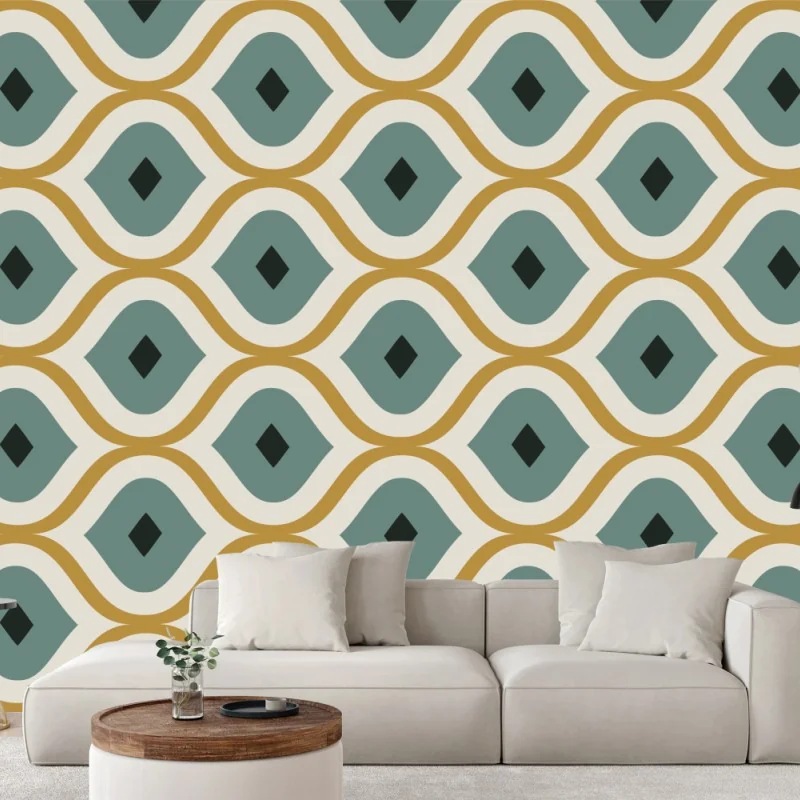 Fototapete türkis-goldenes geometrisches ornament