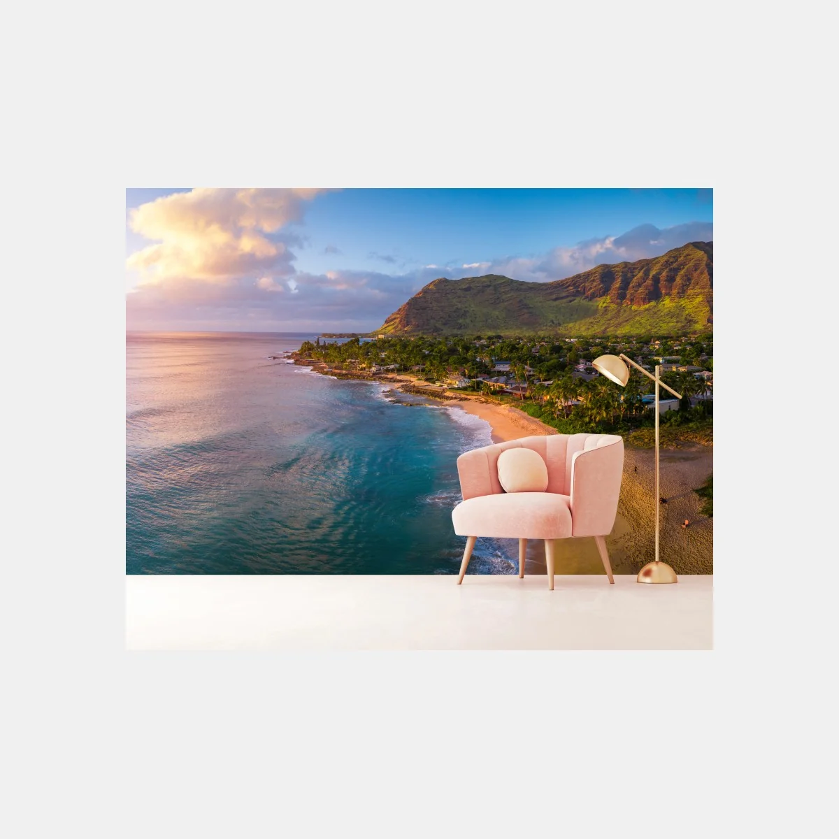 Fototapete sonnenuntergang am strand panorama mit tropischen bergen – Wallnifity® Fototapete sonnenuntergang am strand panorama mit tropischen bergen – Wallnifity®