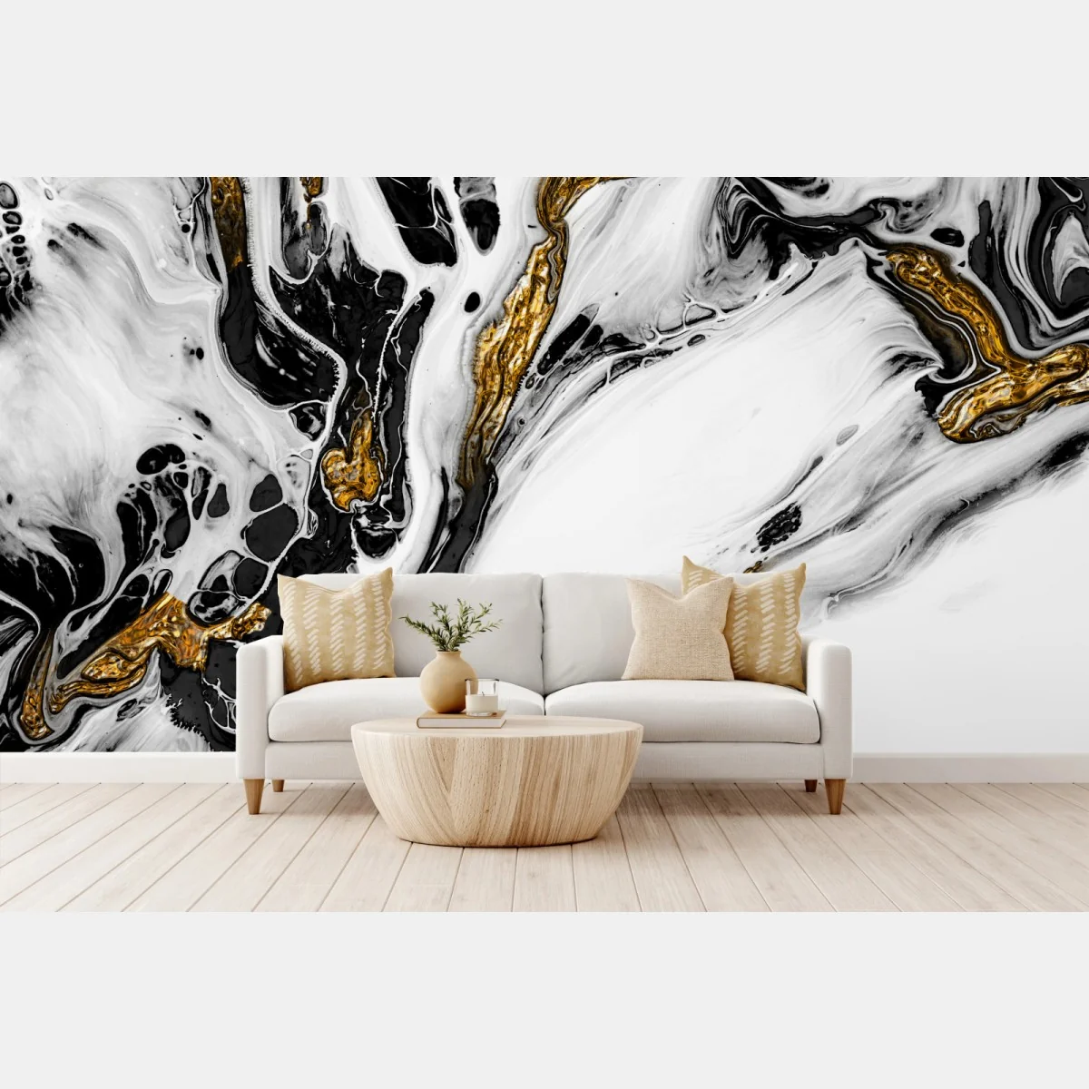 Fototapete schwarz-weiße abstraktion mit goldenen adern – Wallnifity® Fototapete schwarz-weiße abstraktion mit goldenen adern – Wallnifity®