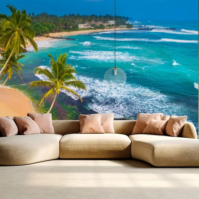 Fototapete türkisfarbene tropische küste mit palmen – Wallnifity® Fototapete türkisfarbene tropische küste mit palmen – Wallnifity®