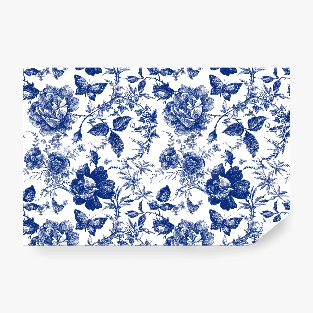Fototapete blaues blumen toile-muster – Wallnifity®