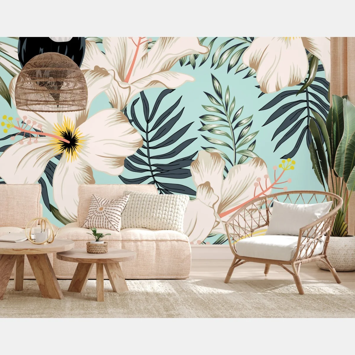 Fototapete tropisches muster mit tukan und blumen – Wallnifity®