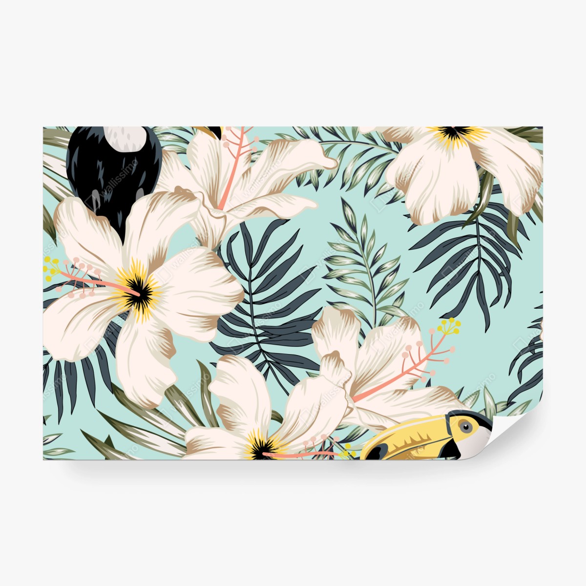 Fototapete tropisches muster mit tukan und blumen – Wallnifity®