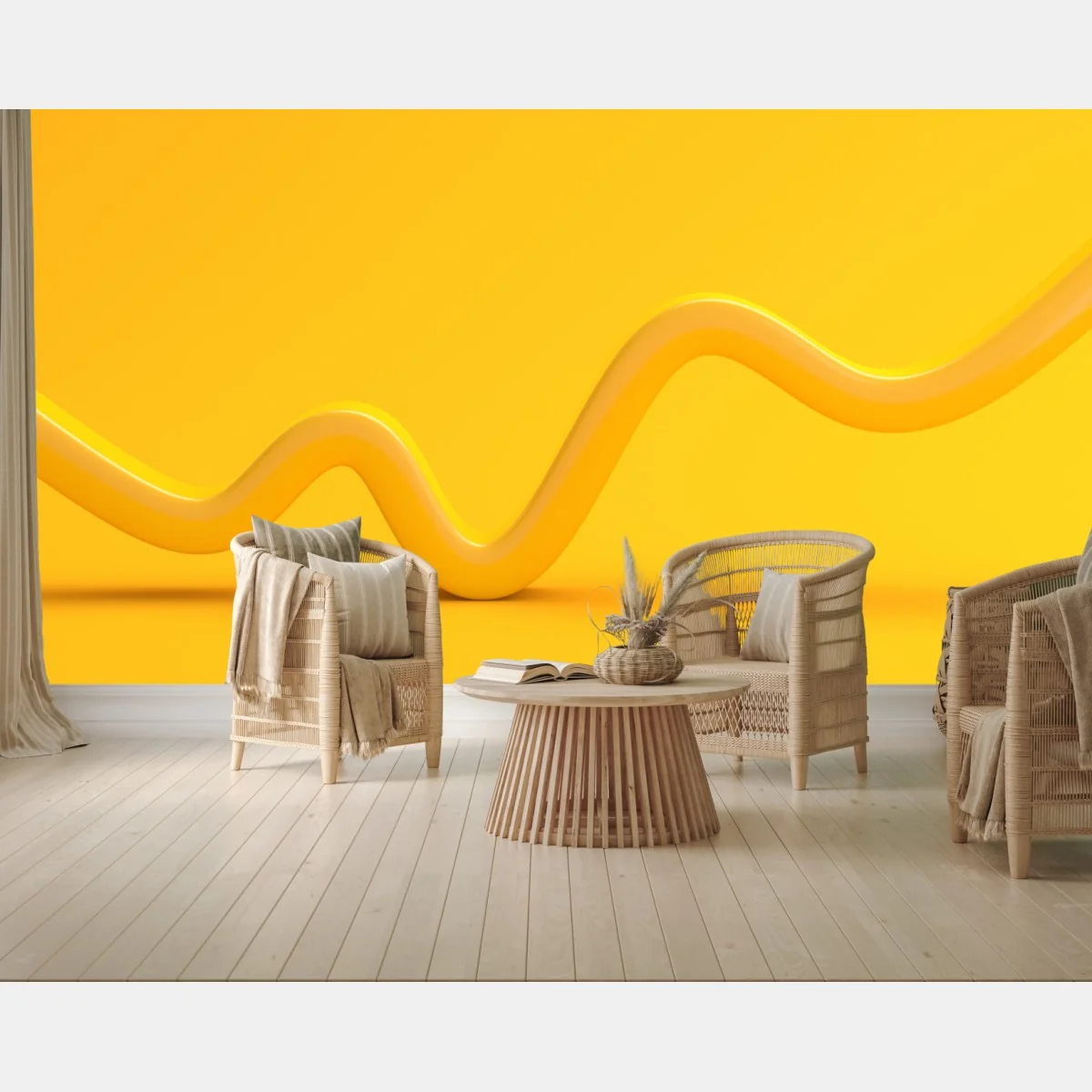 Fototapete sonnige gelbe 3d-abstrakte kurve – Wallnifity® Fototapete sonnige gelbe 3d-abstrakte kurve – Wallnifity®