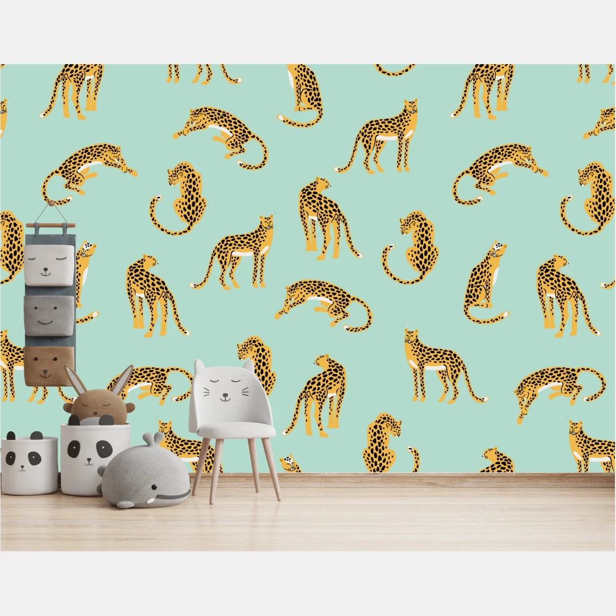 Fototapete verspieltes gepardenmuster auf türkisgrund – Wallnifity® Fototapete verspieltes gepardenmuster auf türkisgrund – Wallnifity®