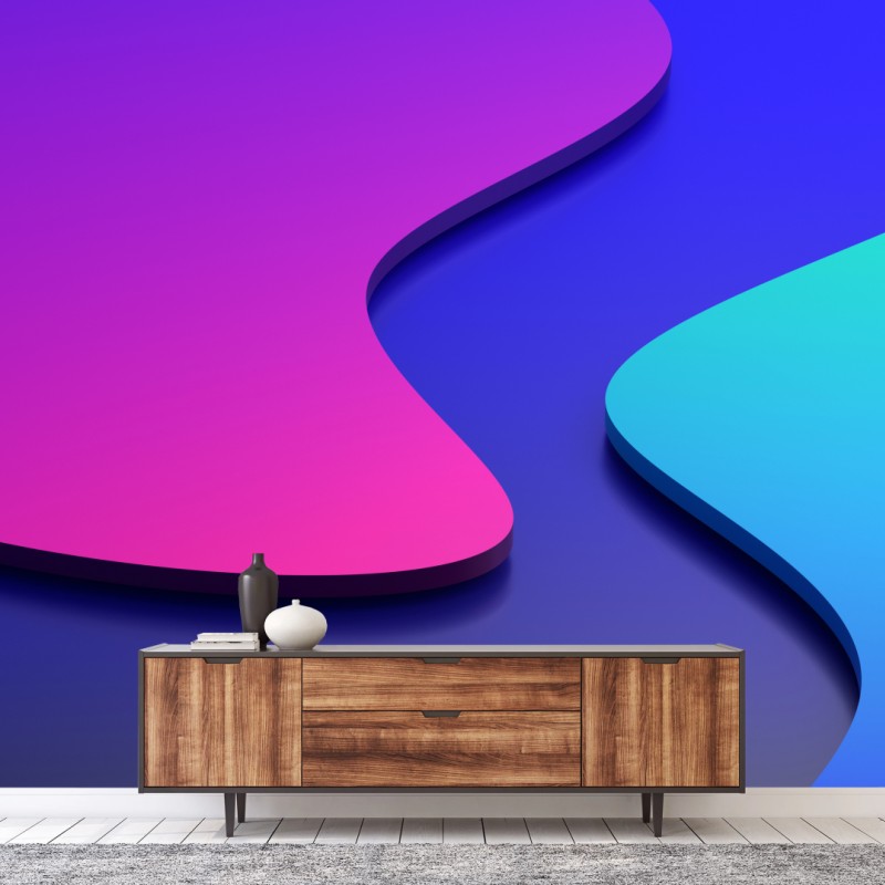 Fototapete leuchtende lila-blaue abstrakte 3d-formen