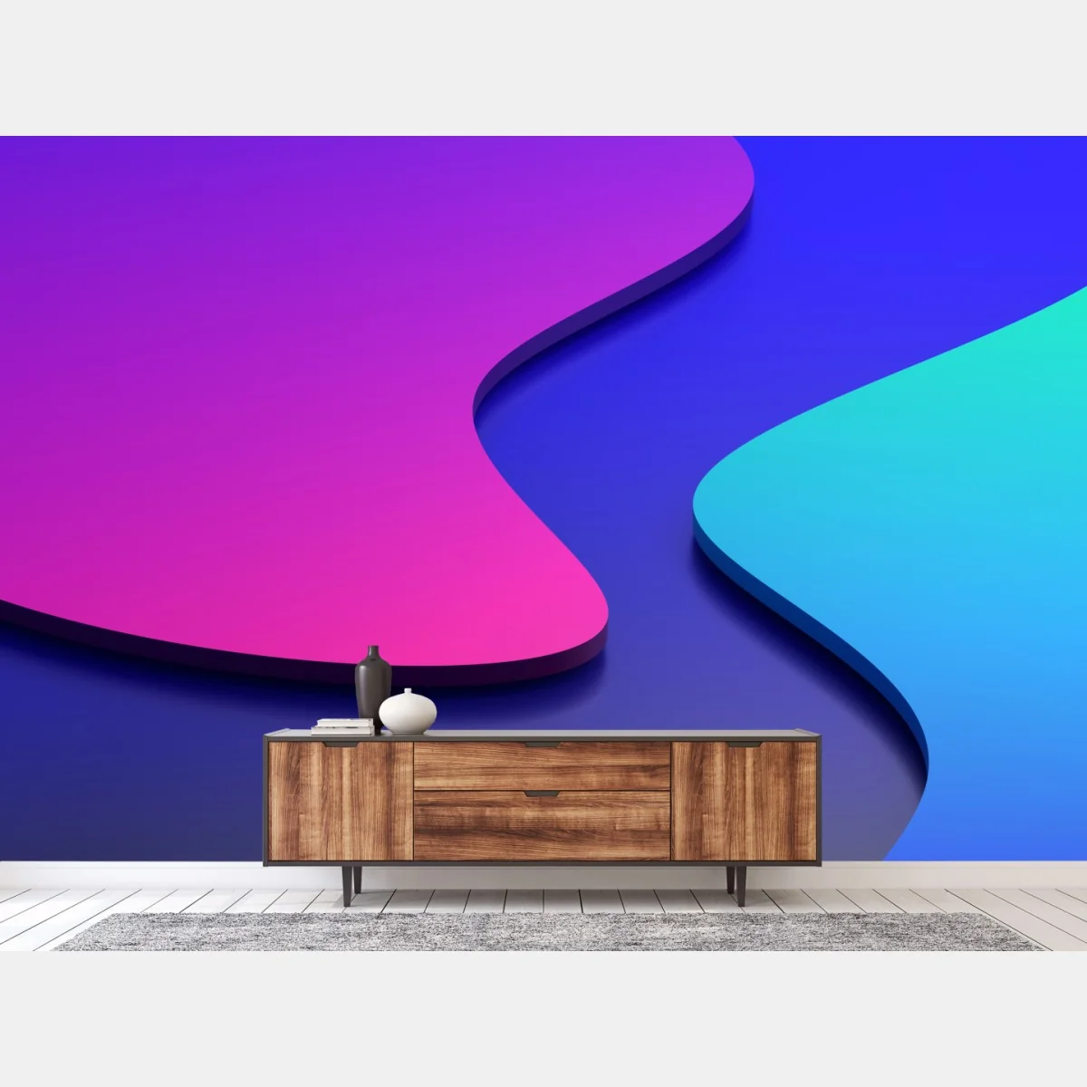 Fototapete leuchtende lila-blaue abstrakte 3d-formen – Wallnifity®