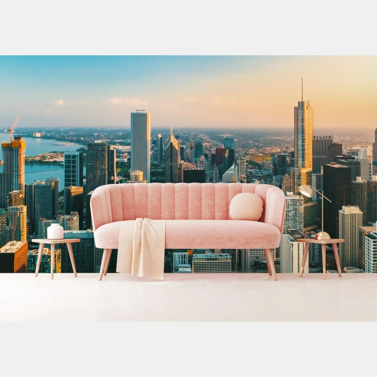 Fototapete Chicago skyline bei sonnenuntergang – Wallnifity® Fototapete Chicago skyline bei sonnenuntergang – Wallnifity®