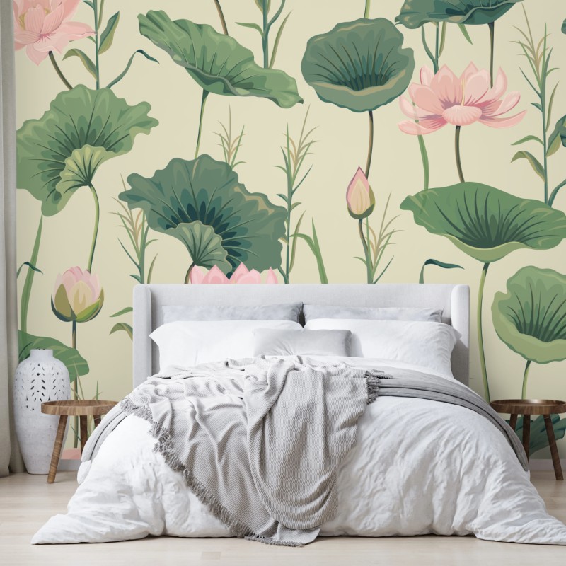 Fototapete sanfter lotusgarten botanisches muster