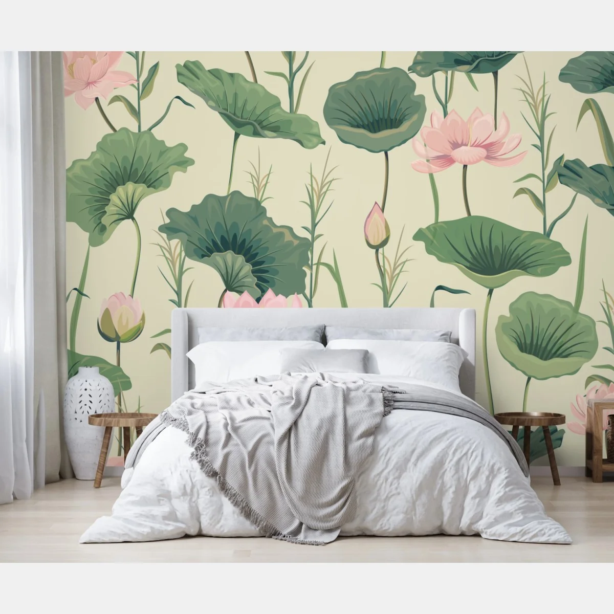 Fototapete sanfter lotusgarten botanisches muster – Wallnifity® Fototapete sanfter lotusgarten botanisches muster – Wallnifity®