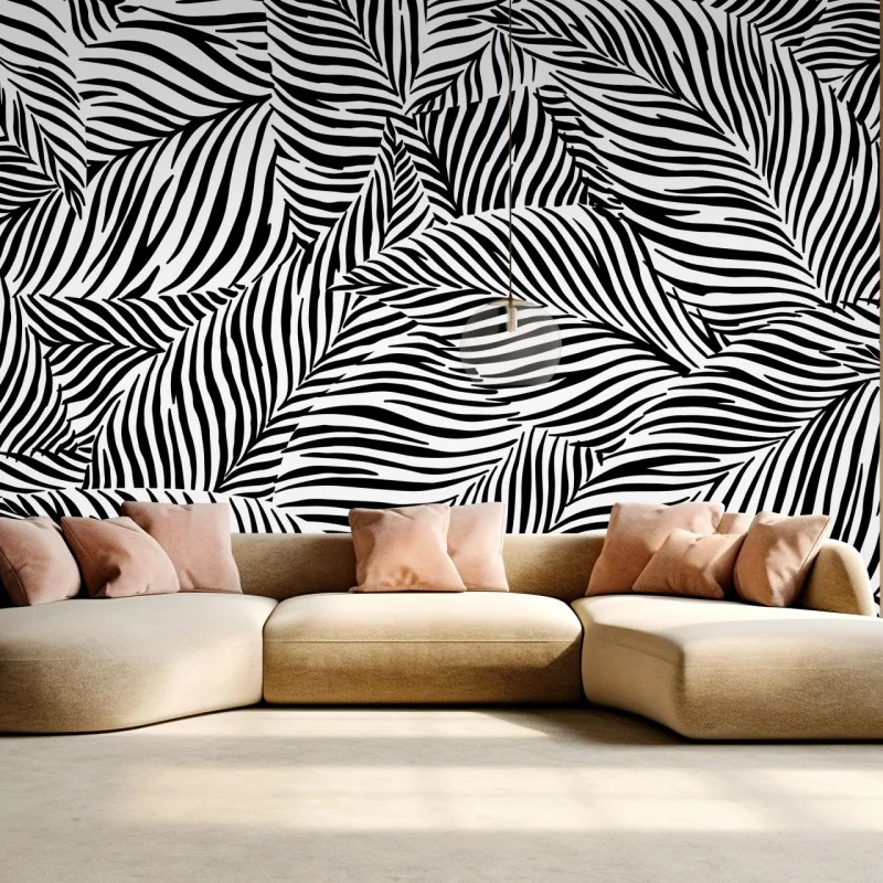 Fototapete monochromes tropisches blattmuster