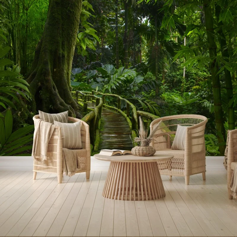Fototapete ruhiger dschungelsteg durch üppigen regenwald
