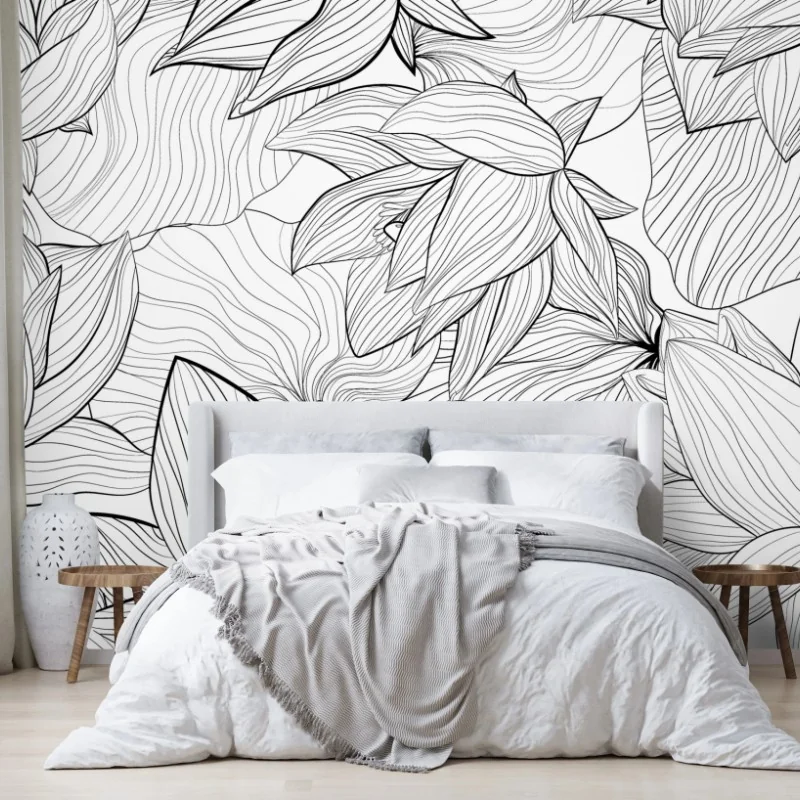 Fototapete zarte lotus-linienzeichnung