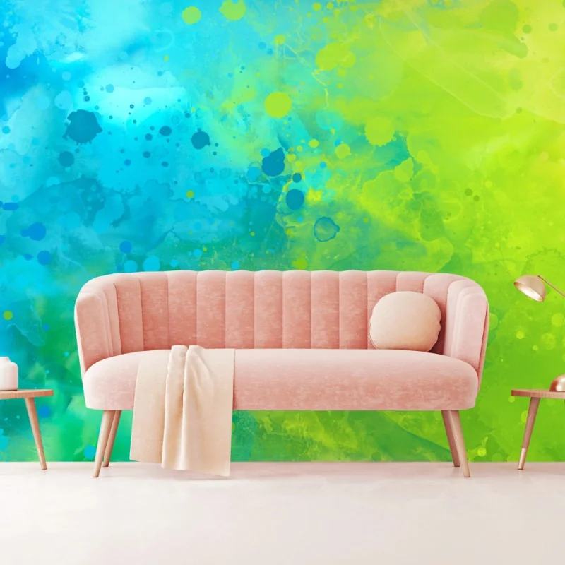 Fototapete lebhafte türkis und limetten aquarellspritzer