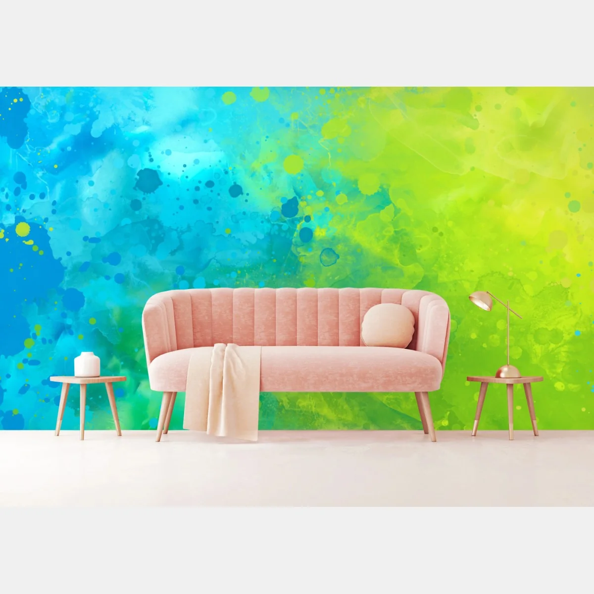 Fototapete lebhafte türkis und limetten aquarellspritzer – Wallnifity®