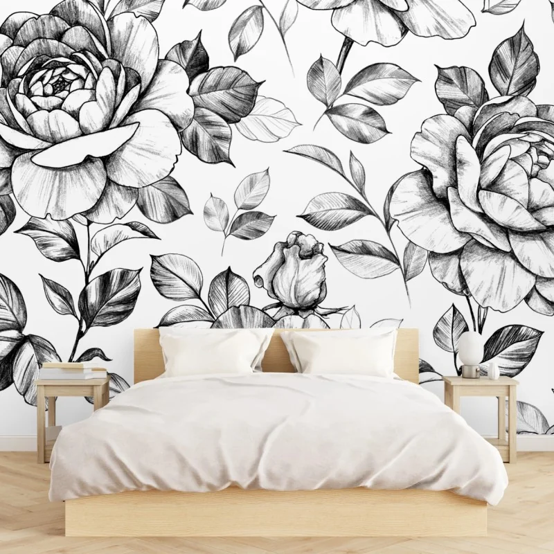 Fototapete handgezeichnetes rosenmuster