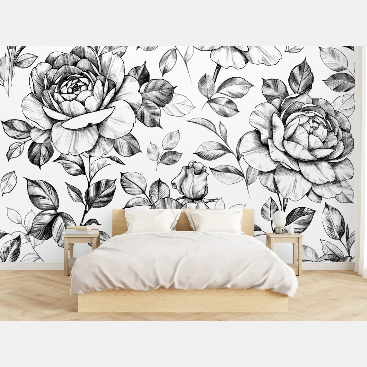 Fototapete handgezeichnetes rosenmuster – Wallnifity® Fototapete handgezeichnetes rosenmuster – Wallnifity®