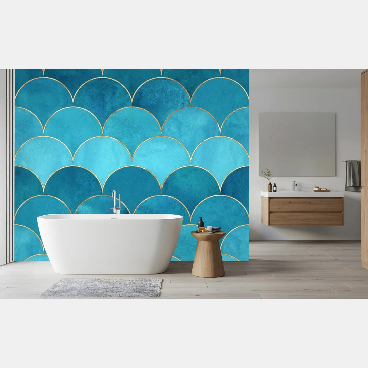 Fototapete türkis schuppenmuster mit goldakzenten – Wallnifity®