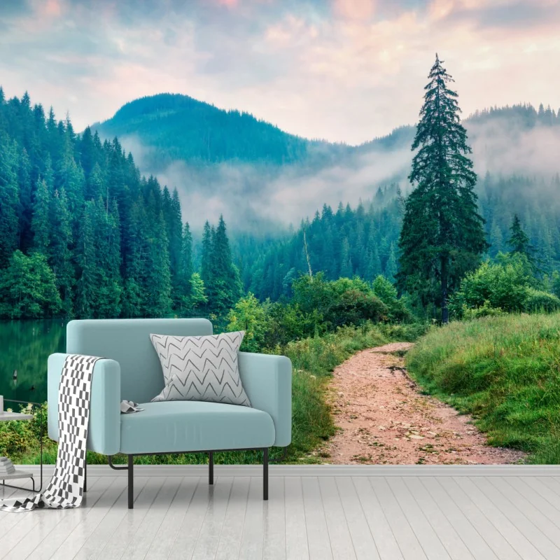 Fototapete nebliger morgen am Lacu Roșu