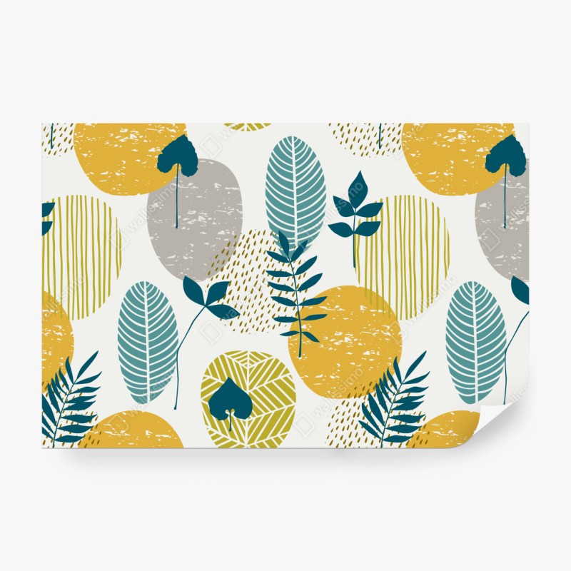 Fototapete türkis-senfgelbes botanisches muster