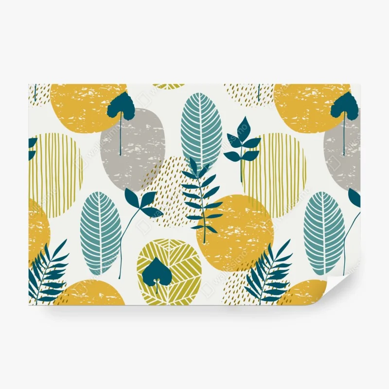 Fototapete türkis-senfgelbes botanisches muster