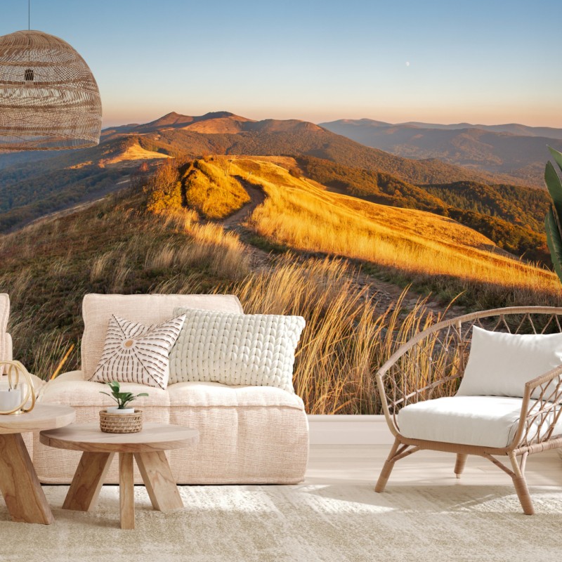 Fototapete goldener bergkamm im sonnenuntergang