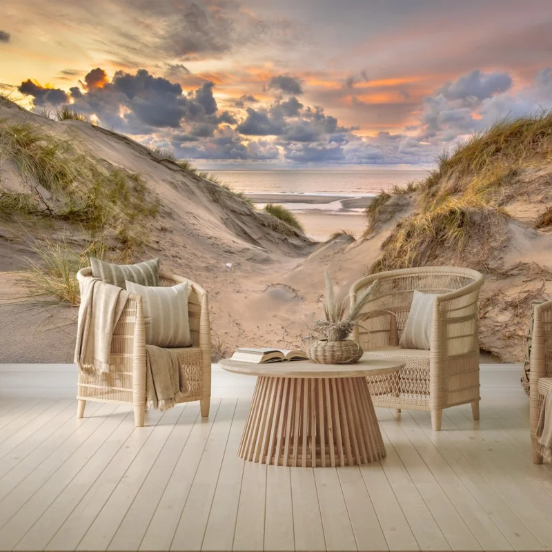 Fototapete sonnenuntergang über den dünen