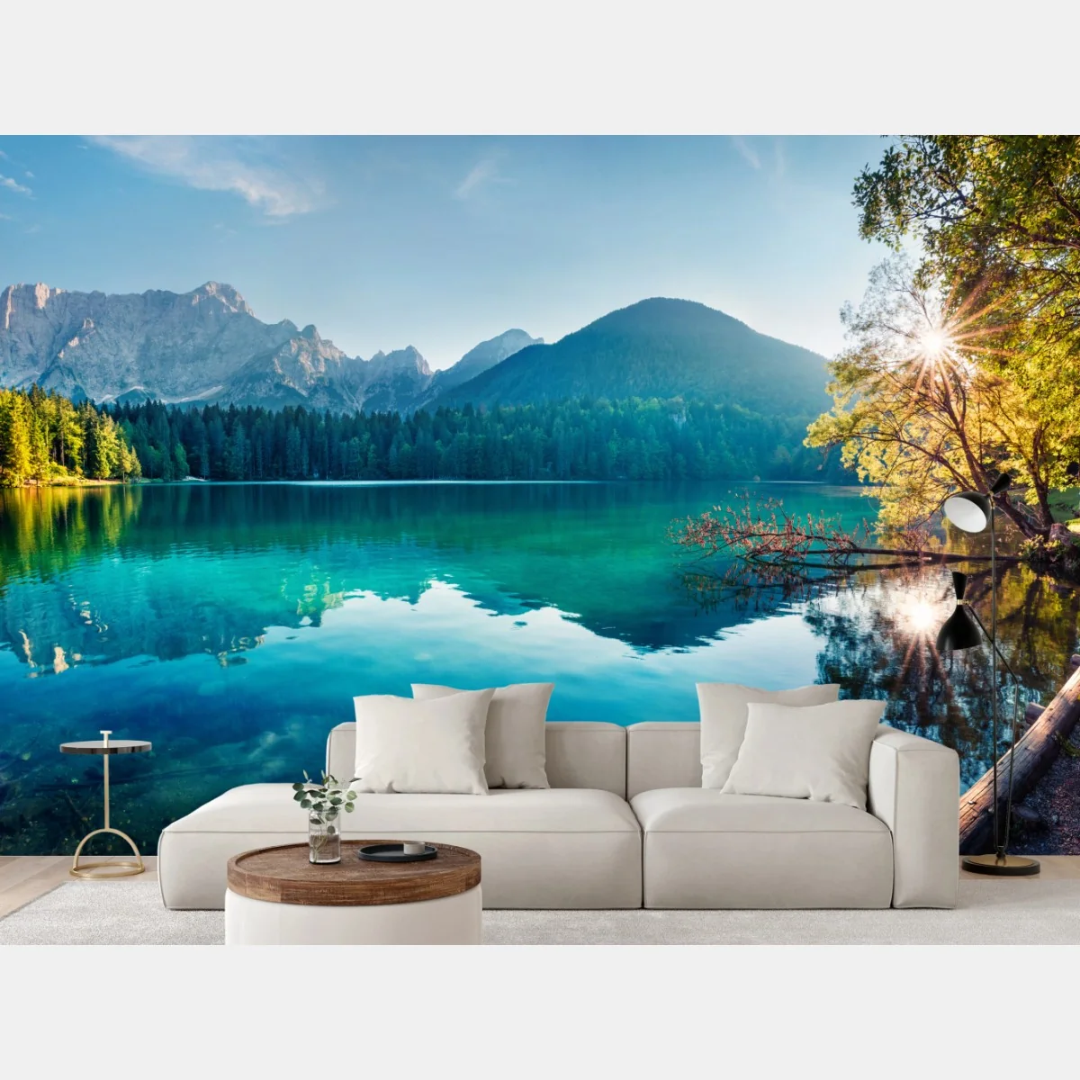 Fototapete sonniger Fusine see, Julische Alpen – Wallnifity® Fototapete sonniger Fusine see, Julische Alpen – Wallnifity®