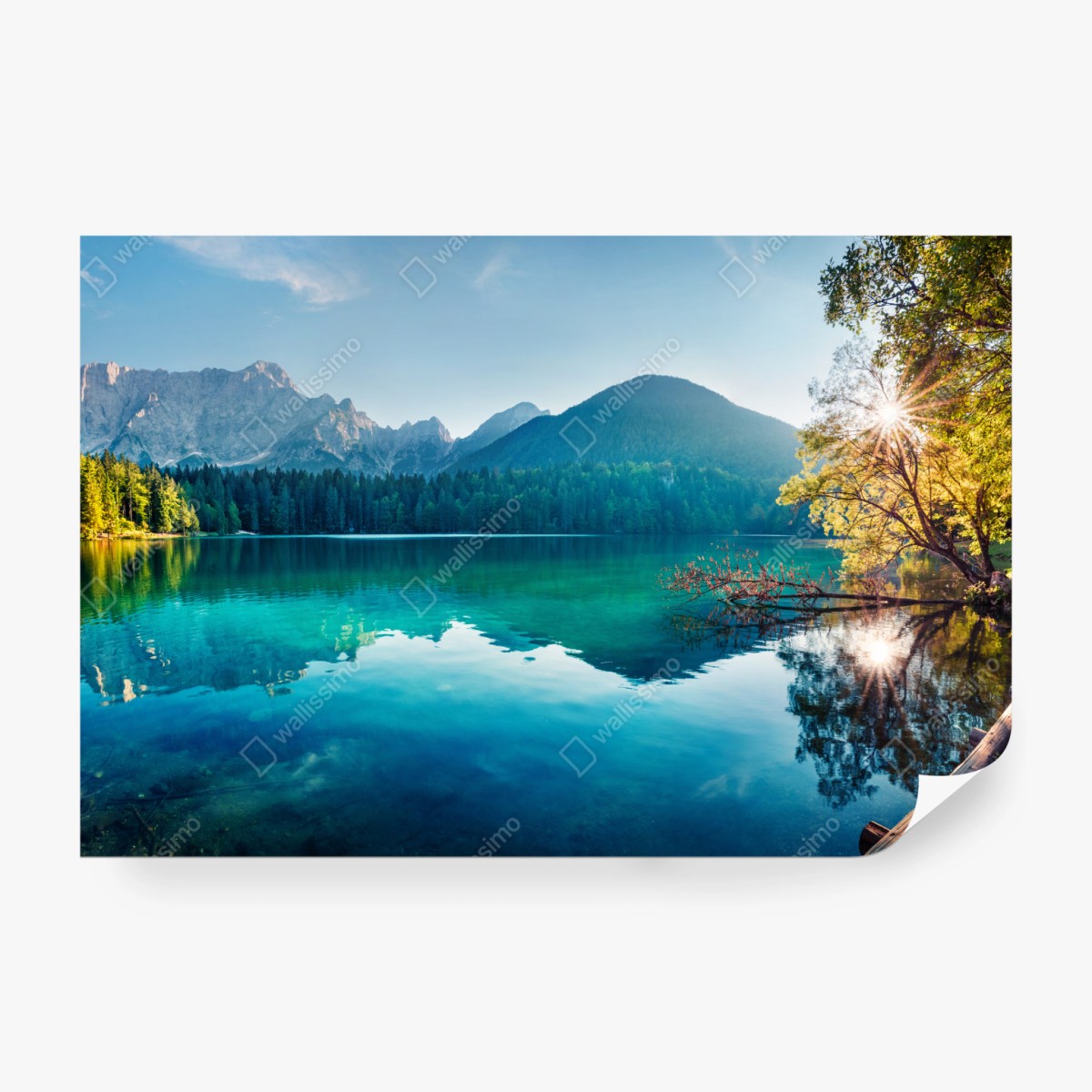 Fototapete sonniger Fusine see, Julische Alpen – Wallnifity® Fototapete sonniger Fusine see, Julische Alpen – Wallnifity®