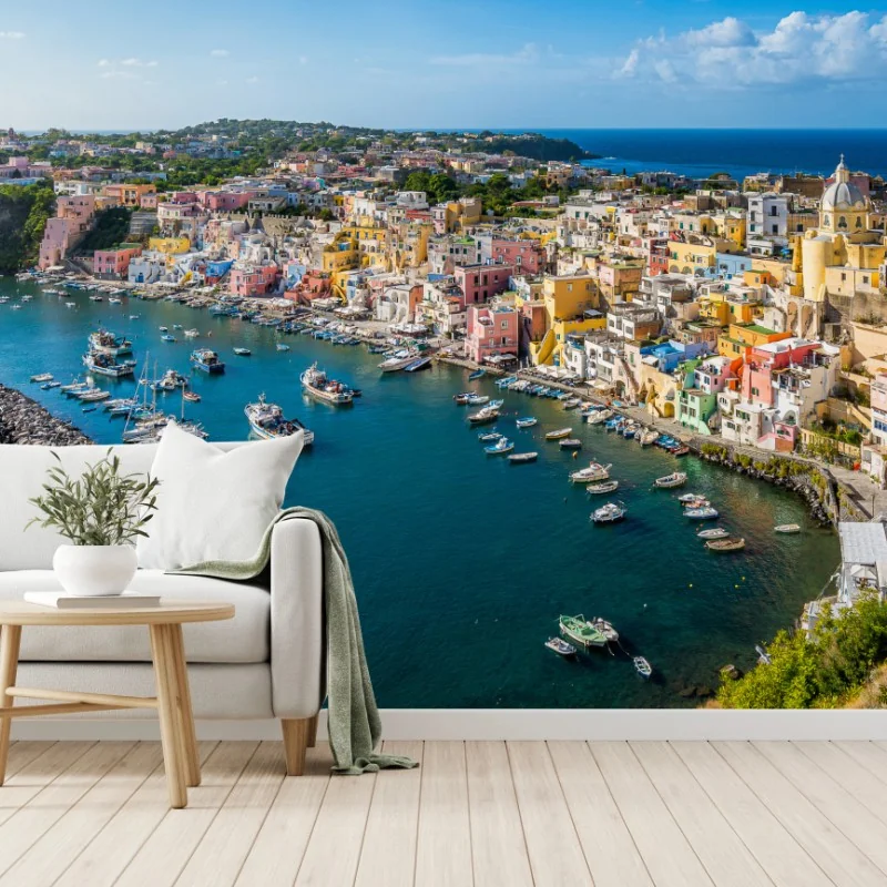 Fototapete bunte panoramaufnahme eines Mittelmeerhafens