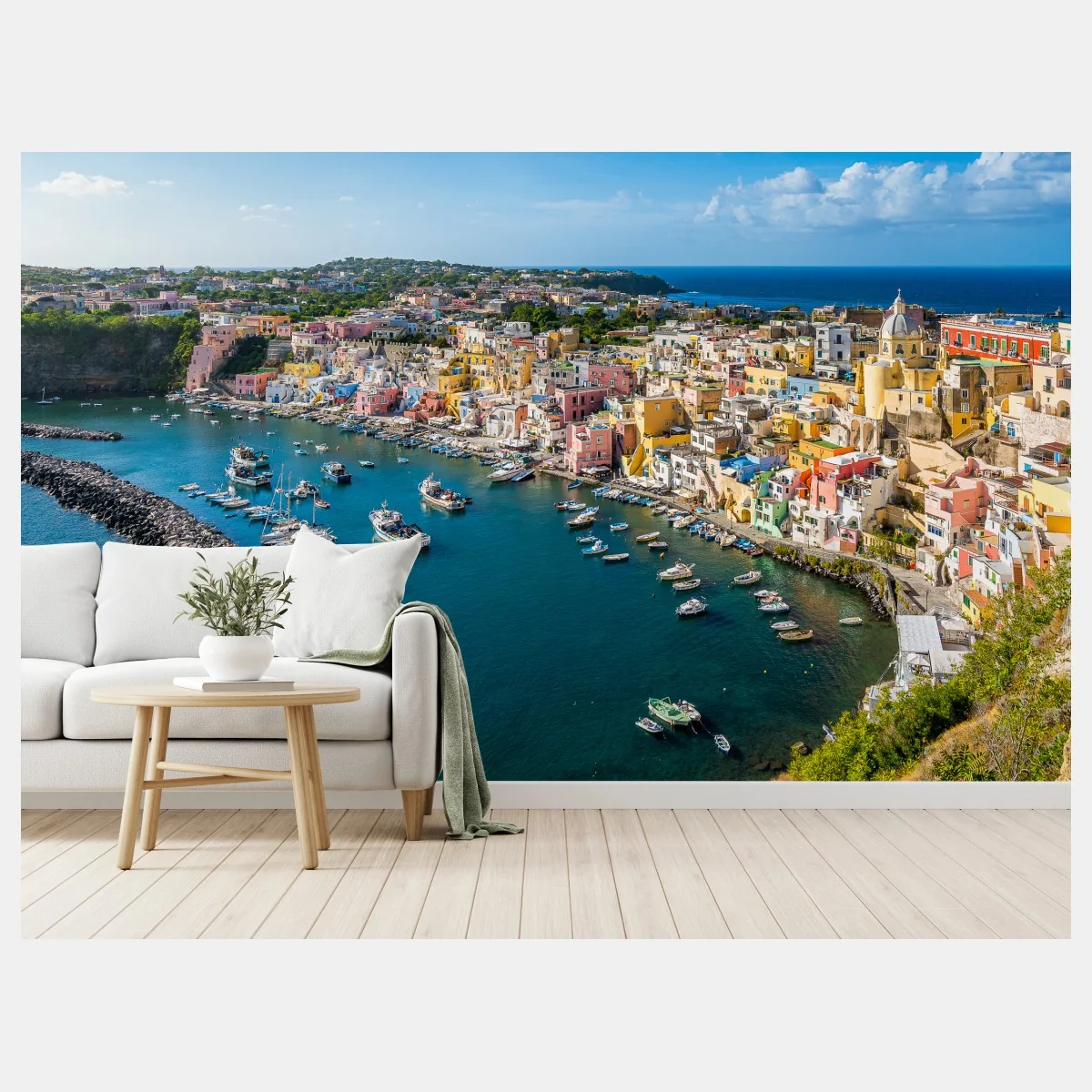 Fototapete bunte panoramaufnahme eines Mittelmeerhafens – Wallnifity®