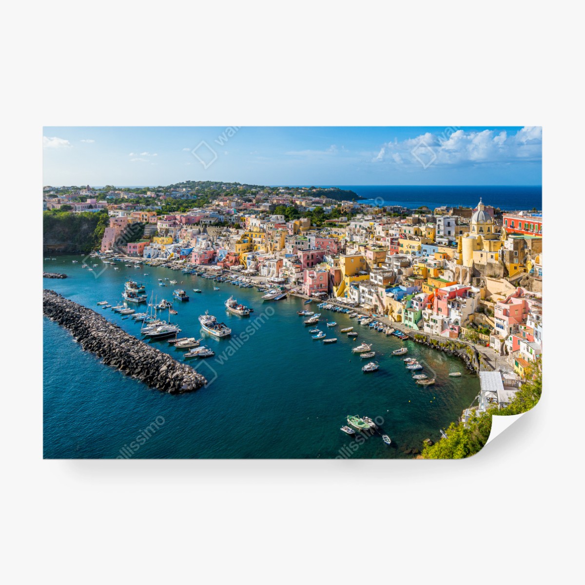 Fototapete bunte panoramaufnahme eines Mittelmeerhafens – Wallnifity®